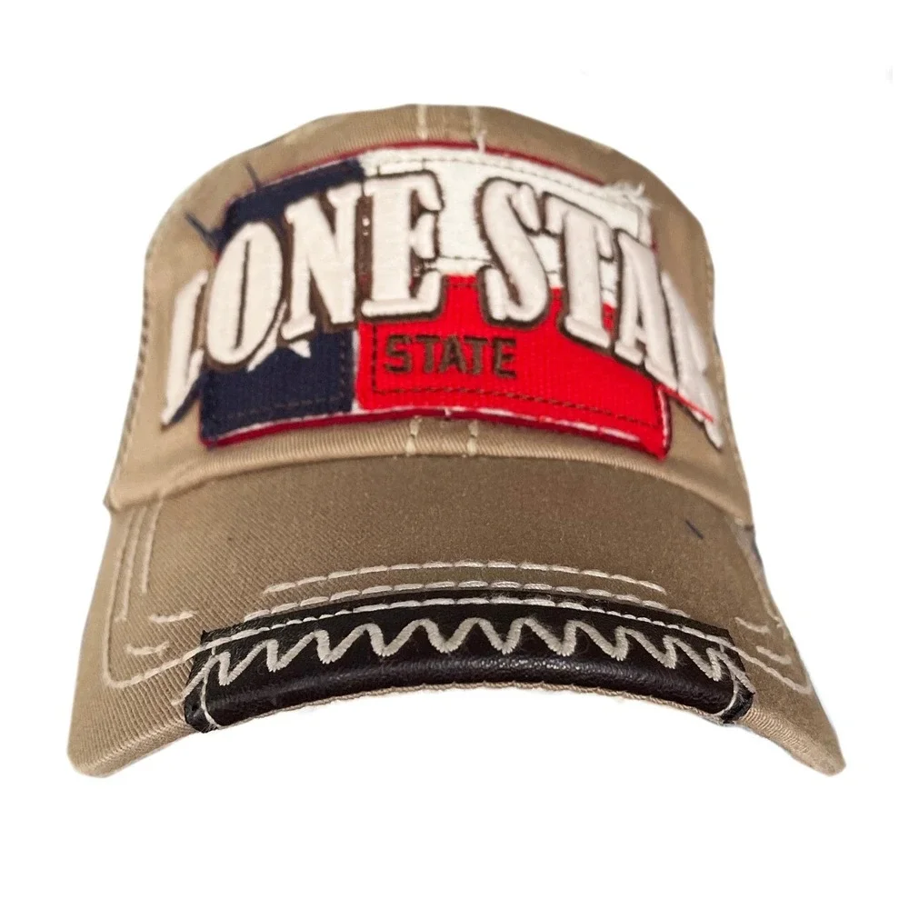 Texas Lone Star 6 Panel Baseball Cap Dad‎ Hat, Tan & Brown
